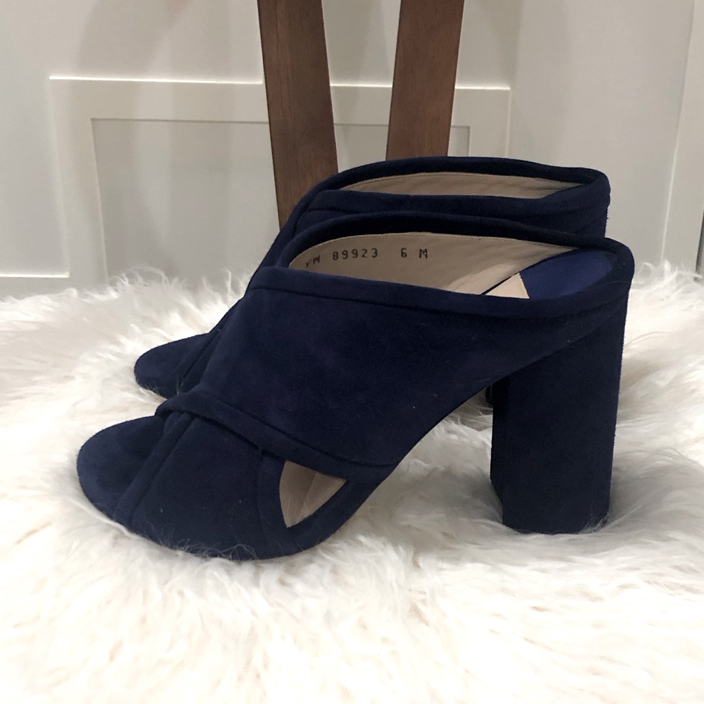 Stuart Weitzman Blue Suede Criss Cross Mules Sandals Sz 6
